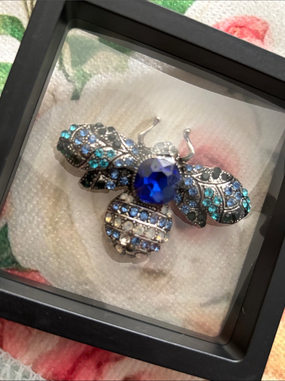 Blue and Turquoise Crystal Bee Brooch